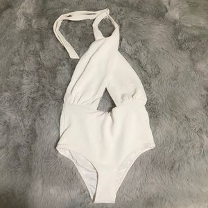 NWOT F21 White Backless Textured One Piece Halter Swim